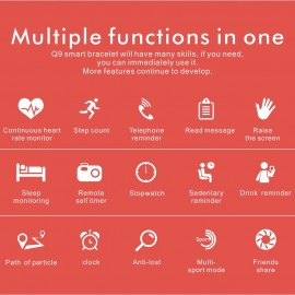 Q9 Sport Watch Smart Bracelet SMA Band Fitness Tracker IPS Screen Display Pedometer Calories Heart Rate Sleep Monitor Call Reminder Wrist Band with 2 Replacement Straps Replacement for Smartphones iOS Android Devices
