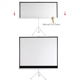 100-Inch HD Projection Screen Manual Pull Down 100Inch Diagonal Aspect Ratio 1:1 Projection Screen w/ Adjustable Length Tripod US Plug