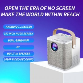 LD01 Portable LCD LED Projector Android 7.1 Home Theater 2.4G/5G Dual-band WiFi BT4.0 Wireless Mirroring Media Player HD AV USB TF Card Input 3.5mm Audio Out with Remote Control