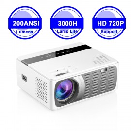 CP600 LED LCD Projector 1080P Home Theater 200ANSI Lumens Media Player 200 Inches Projection Size 1280 * 720P 2000:1 Contrast Ratio HD VGA AV USB Remote Controller for Notebook Laptop DVD Player