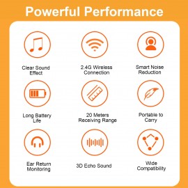 2.4GHz Wireless Microphone Clip-on Lavalier Microphone Transmitter Receiver Ear Return Monitoring for Live Vlog Video Recoding Interview 2.4GHz Wireless Microphone Clip-on Lavalier Microphone Transmitter Receiver Ear Return Monitoring for Live Vlog Video Recoding Interview