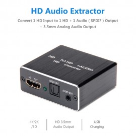 HD to HD + 3.5mm Audio Splitter Adapter, SPDIF, COAXIAL, 2CH/5.1CH, Audio Extractor Converter Audio Splitter with USB Cable